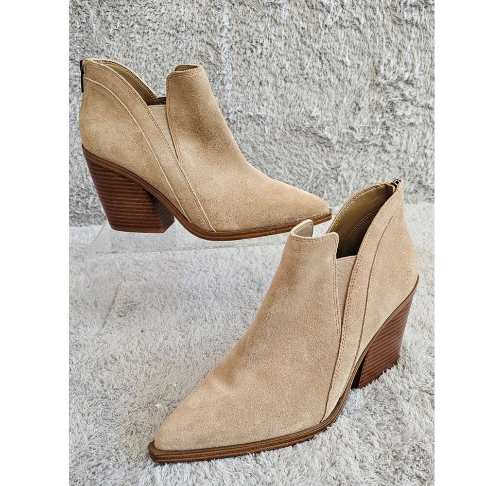 Vince Camuto Stacked Heel Bootie VP-Gradon Suede Tortilla Ankle Boots Size 10M